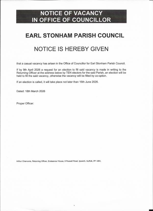 Notice of Vacancy of Councillor 20260318